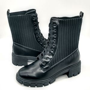 Top Moda Maddie Black Combat Boots Lace Up Lug Sole Women's Size 8